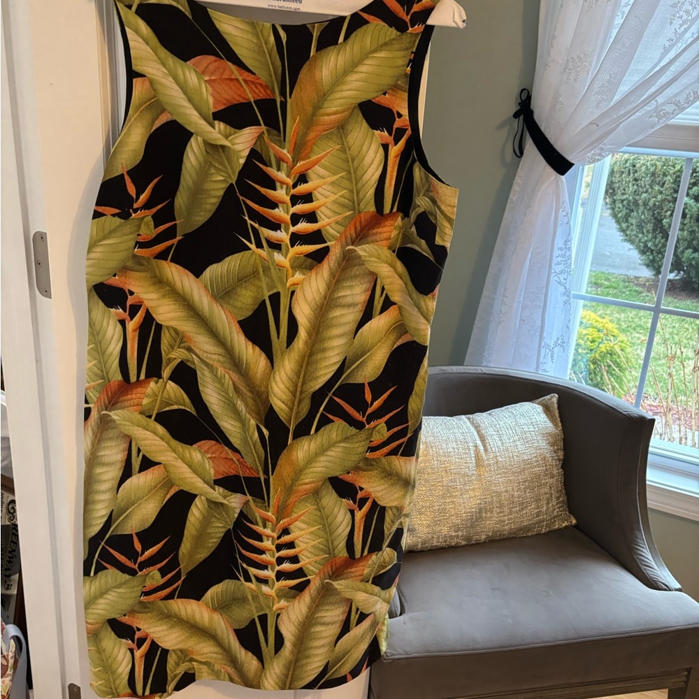 Tommy Bahama NWT Tropical Leaf Print Sheath Dress - Black & Green
